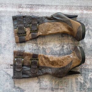 Two Lips Brown and Tan Heeled Boots
